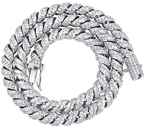 ICEDIAMOND 10mm Gold Plated Creative Retro Helix Cables Design Rope Chain Necklace, Iced Out Bling CZ Lab Diamond Hip Hop Charm Jewelry for Men (White, 18'')