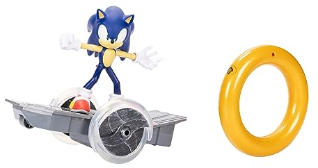 Sonic The Hedgehog Speed RC-Fahrzeug, inkl. 6 Zoll/15 cm großer beweglicher Figur, RC-Skateboard und Golden Ring-Controller zum Ausführen von Tricks und Drehungen, Räder leuchten im Turbomodus