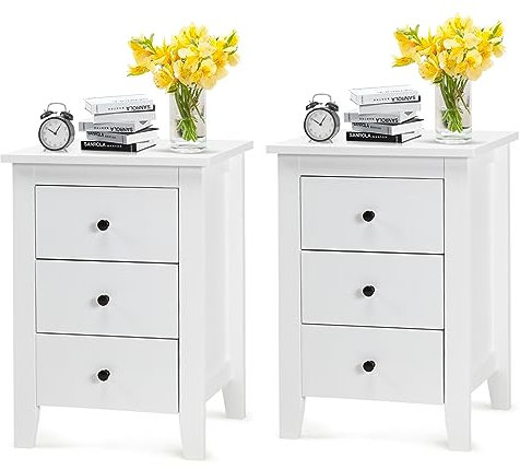 COSTWAY Mesita de Noche con 3 Cajones, Cajonera Moderna Dormitorio, Mesita Auxiliar de Madera con Cajones, Mesilla de Noche para Sala de Estar Dormitorio, 46 x 37 x 65 cm(2, Blanco)