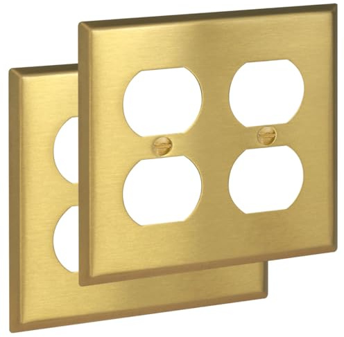 Rio Salto Placa de pared de metal doble dúplex de metal dorado de tamaño estándar, cubierta de interruptor de luz, placa de pared de doble receptáculo dúplex, cubierta de placa de pared de metal de
