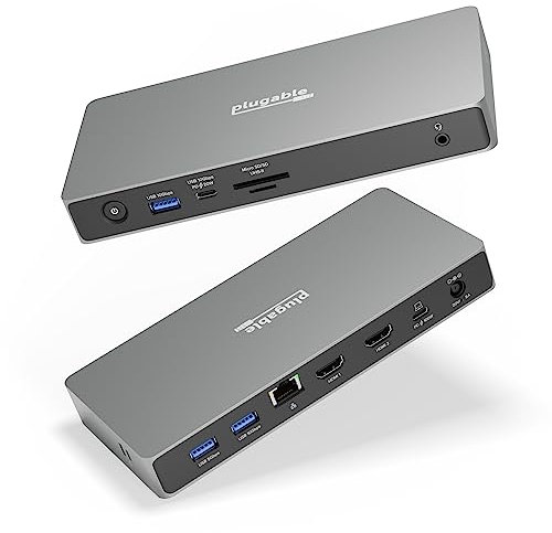 Plugable USB C Docking Station Dual Monitor, 11-in-1, USB4 40G 100W Laptop Charging Dock for Windows and Thunderbolt, 4K HDMI 2.1 upto 120Hz, 2.5Gbps Ethernet, SD Reader, 20W USB-C Charging Driverless