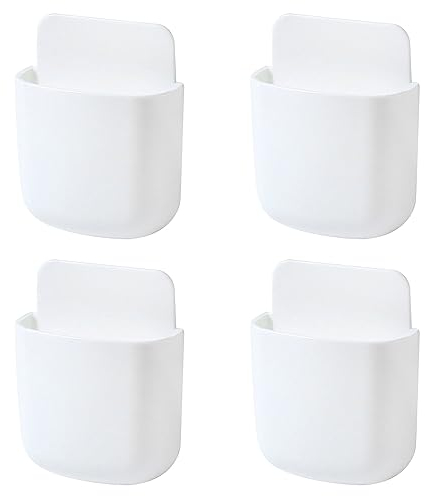 XHNFCU 4 Piezas Blanco Pared Control Remoto Caja de Almacenaje Autoadhesivo Soporte de Control Remoto Soporte de Carga de Teléfono para Control Remoto, Lápiz, Teléfono Móvil, Cepillo de Dientes