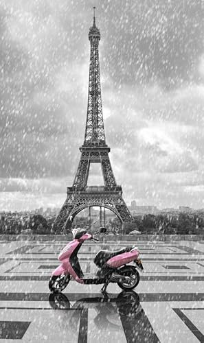 Jigsaw Puzzles For Adults 1000 Pieces Eiffel Tower Pink Scooter In The Rain 75 * 50Cm