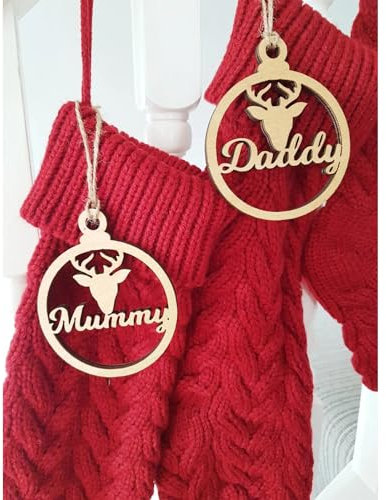 Personalised Christmas Decorations,Wooden Reindeer Christmas Tree Bauble, Customised Name Bauble Wooden Christmas Tree Decoration,Wooden Personalised Hanging Ornament (5pcs)