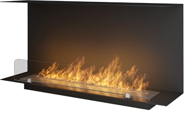 Bioethanol-Kamin zum Einbau, dreiseitiger Kamin aus Stahl mit drei Glasscheiben, 100 x 45 cm