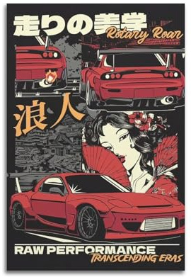 WARL Vintage Anime Japan JDM Sport Car Red RX7 Poster Magazin Cover Dekorative Malerei Leinwand Kunst Bild 40 x 60 cm