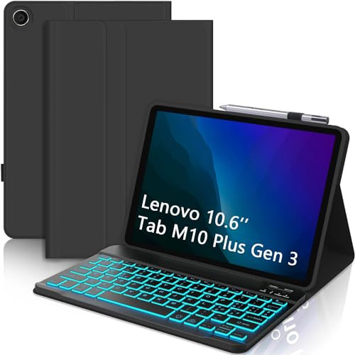 WAVATA Tastiera per Lenovo Tab M10 Plus 3 Generazione 10.6'' 2022 con Retroilluminata, Custodia Tastiera per Lenovo Tab M10 Plus Magnetica Bluetooth Italiano Staccabile Cover QWERTY Layout, Nero