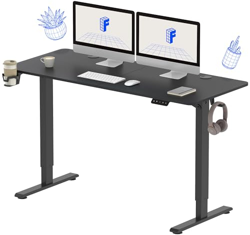 FLEXISPOT Elektrisch Höhenverstellbarer Schreibtisch 140 x 60 cm - mit Haken/Flaschenhalter - Memory-Handsteuerung - Sitz-Stehpult für Büro & Home-Office (schwarz, schwarz Gestell)