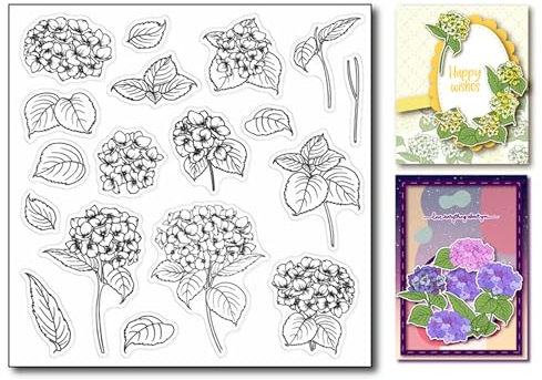 arriettycraft DIY Hortensien dekorative klare Stempel für Kartenherstellung oder Journaling, Hortensienblüten Blumen-Silikonstempel für Scrapbooking, Fotoalbum, Papierbasteln, Dekoration, A2234UK