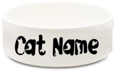Personalised Cat Bowl name in the feline font as shown ceramic dish food or water 15cm wide