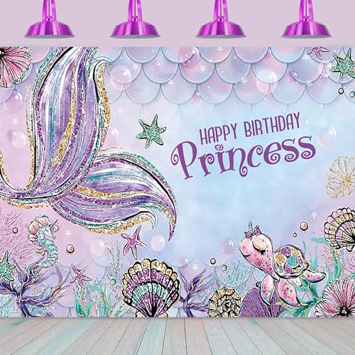 Hnmdmyi 2.1x1.5m Fotohintergrund Meerjungfrau Unter dem Meer Gold Glitter Lila Vinyl Fotohintergrund Hochzeit Geburtstag Babyparty Dekorationen