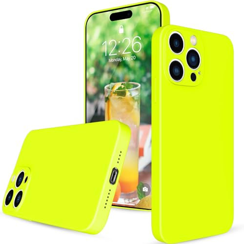 BOGASYL Silicone Case for iPhone 15 Pro Max Fluorescent Yellow, Full Body Protective Phone Cover Case with Microfiber Lining Compatible with iPhone 15 Pro Max 6.7Inch (Fluorescent Yellow)