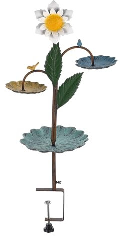 Retrome Deck Mounted Bird Bath & Bird Feeder for Balcony, Bird Bath for Deck Railing, Railing Bird Bath Garden Decor 3-in-1