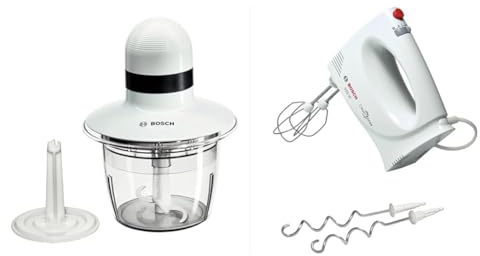 Bosch MMR08A1 Tritatutto, 400W, Lame in acciaio inox, Contenitore in plastica & Bosch MFQ3030 Sbattitore elettrico, 350W, Frusta e ganci in acciaio inox, Leggero, 4 velocità
