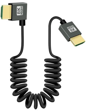 RIIEYOCA Câble HDMI à HDMI Court Enroulé à 90 Degrés, Angle Gauche 48Gbps Haute Vitesse HDMI2.1 Support 8K@60Hz, Compatible avec les Caméscopes, les Moniteurs (Gauche)
