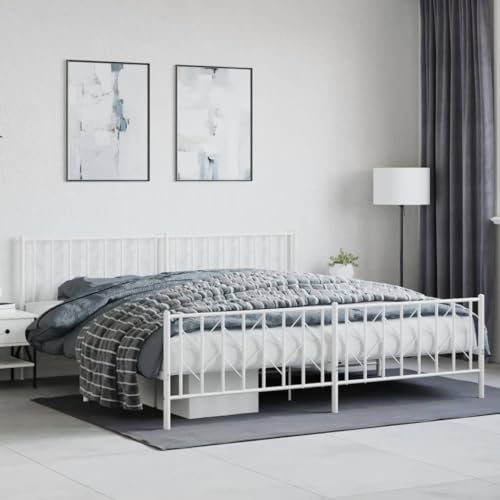 ShCuShan Kopfteil mit Kopfteil und Fußbank Metall, weiß, 200 x 200 cm, Doppelbett, eleganten MetallKopfteil im modernen Landhausstil