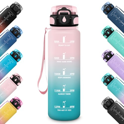 HoneyHolly Botella Agua 500ml, Reutilizable, Botella de Agua, Prueba de Fugas, Botella Agua Gimnasio, Marcador de Tiempo Deportiva, Cantimplora, Botella Gym, para Fitness Oficina Escuela Yoga