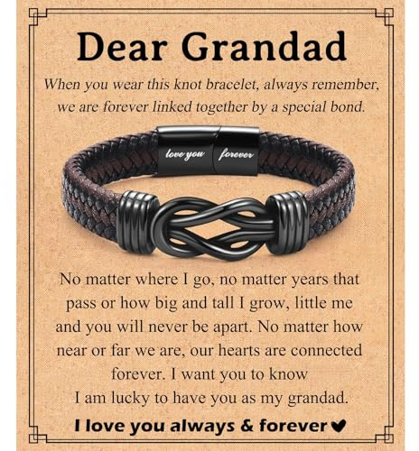 Birthday Gifts for Son Dad Grandson, Infinity Leather Bracelet for Boys Men | Leather Bracelet Gifts for Mens Him, Valentines Day Father's Day Christmas Graduation Presents