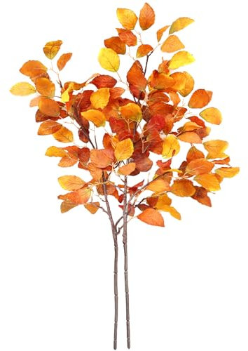 SNAIL GARDEN 2 Paquetes de Plantas Artificiales de Otoño de 100 cm, Eucalipto Sintético Naranja para Decoración, Hojas Con Tallo