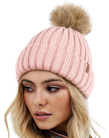FURTALK Wintermütze warme Strickmütze Damen Mütze mit Kunstpelz Bommel