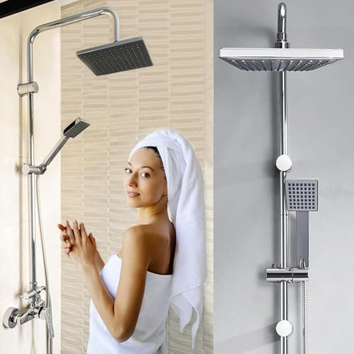 Voltgy- Columna Ducha Con Grifo Monomando, Alcachofa de mano y Soporte. Grifo Ducha De Baño Columna de Acero Inoxidable.