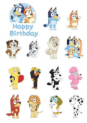 15 Blue Dog PRECUT TO SHAPE Edible Wafer Card Cupcake Topper Cake Decoration Birthday Cakes Happy Birthday