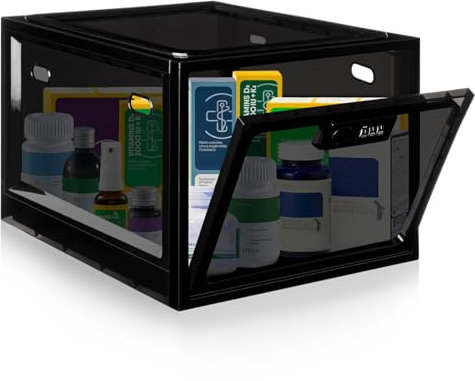 Lockable Medicine Box with Code, 12.6L Large Lockable Storage Box for Medication, Snacks, Phone, and Electronics - BPA-Free, Clear Design with Charger Holes for Home, Office, Dorm, and Fridge