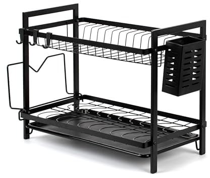 Tatay Escurridor de Platos con Bandeja, de Metal, Libre de BPA, con Compartimento para Platos y Cubiertos. Medidas 34 x 48.5 x 24.5 cm