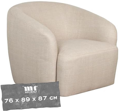 MR. DEKO Loungesessel Loconia Beige I Drehbarer Polstersessel mit Stoffbezug I Moderner Design Sessel mit Armlehnen I Bequeme Sitzgelegenheit für Wohnzimmer I drehbarer Stuhl HxBxT 76x89x87 cm