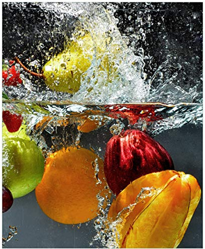 Wallario Sticker/Aufkleber für Kühlschrank/Geschirrspüler/Küchenschränke, Selbstklebende Folie - 60 x 80 cm, Motiv: Früchte im und unter Wasser - Splashing Fruits