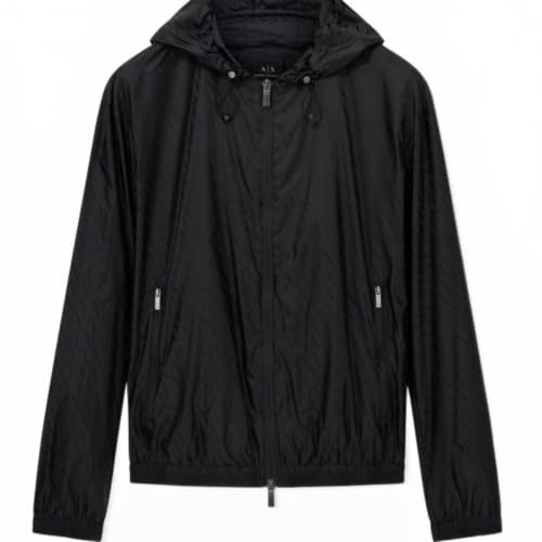 Armani Exchange Men's Essential, Tone on Tone Monogram Logo Texture Blouson Jacket, Black, L