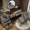 GOOCOO Dressing Table Makeup Vanity Desk with Wireless Charging Station and Bluetooth Speaker - Vanity Set Contains Makeup Mirror, 5 Drawers and Makeup Stool for Bedroom,gray 80CM