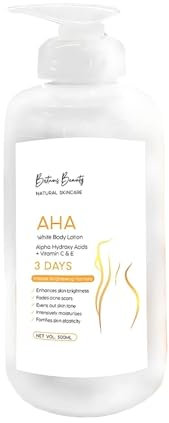 Britains Beauty AHA White Body Lotion mit Alpha-Hydroxysäuren, Vitamin C & E, intensiv aufhellende Formel für glatte und hydratisierte Haut, 500 ml (Weiß, 500 ml)
