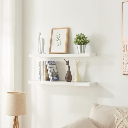 [en.casa] Wandregal 2er Set Stranda Regal Hängeregal Schweberegal 80 x 20 x 4 cm Wandboard Bilderleiste Regalbrett belastbar bis zu 5 kg Schwebendes Regal Wandablage Weiß