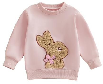 M9ppzzur7 Toddler Baby Sweatshirt Bunny Embroidery Long Sleeve Cute Top Easter Outfits (Pink, 3-6 Months)