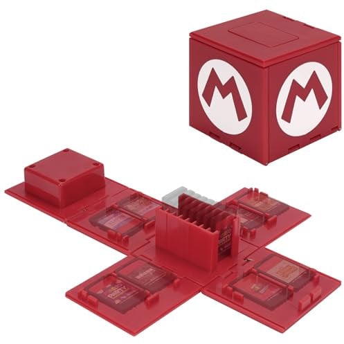GEEKRIA Game Card Case Compatible with Nintendo Switch, Large Capacity Game Card Organizer with 16 Game Card Slots, Deformable Expandable Game Card Holder, Cube Portable Card Storage Box (Red)