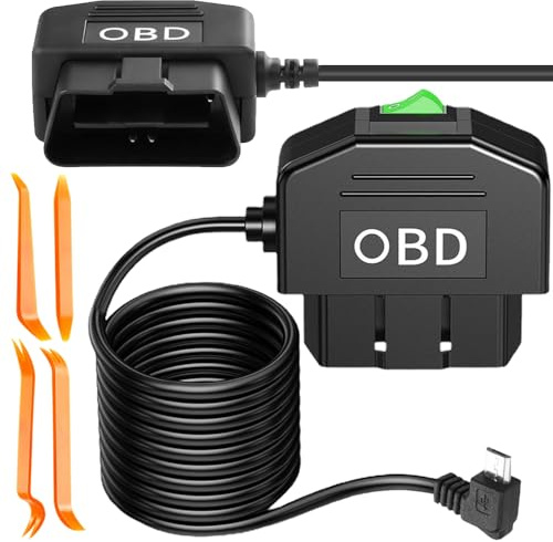 Xiatiaosann OBD-Stromkabel für Dashcam, OBD2 zu Typ-C Hardwire-Ladekabel mit Schalterknopf, 12-24V zu 5V/3A mit 24h Parküberwachung für Dashcam, GPS, DVR (3.5M/11.5FT)