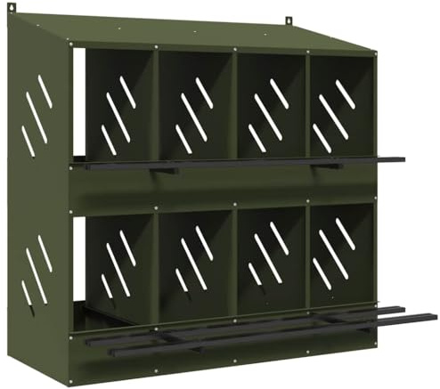 vidaXL Chicken Nesting Box with 8 Compartments Olive Green Metal