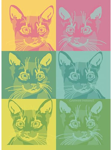 Garnier Thiebaut Chachacha Pop (Cat Pop Art), französisches Küchentuch, 55,9 x 76,2 cm, Baumwolle, Jacquard