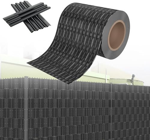 HENGMEI PVC Sichtschutzstreifen Sichtschutz Sichtschutzfolie Doppelstabmatten Zaun 65m x 19 cm mit 20 Stücke Befestigungsclipse Gartenzaun Windschutz für Zaun, Rattan-Anthrazit