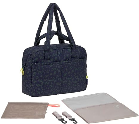 LÄSSIG Baby Wickeltasche mit Tragegriff und Wickelunterlage, Kinderwagenbefestigung, wasserabweisend/GRE Everyday Bag Leo dark blue