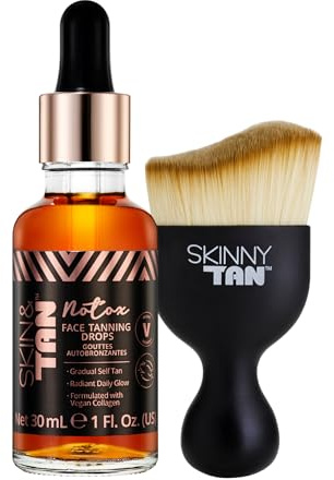 SKIN & TAN Face Tanning Drops 30ml: Vegan Collagen, Gradual Glow, Custom Self-Tan, Sun Kissed Radiance, Adaptable Bronzer, Overnight Tanner, Hydrating Oil (Drops + Brush)