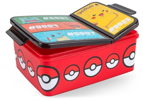 p:os Pokémon Brotdose Kinder mit Fächern - Auslaufsichere Bento Box Kinder für Kindergarten und Schule - Für Mädchen und Jungen, Rot
