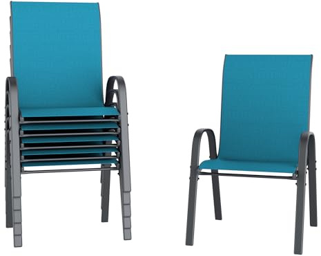 Amopatio Garden Chairs Set of 6, Stackable Dining Chairs Patio Chair for All Weather, Breathable Garden Outdoor Furniture for Backyard, Deck, Lake Blue