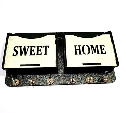 Ganga Nautical Sweet Home Porte-clés mural en bois, noir et blanc