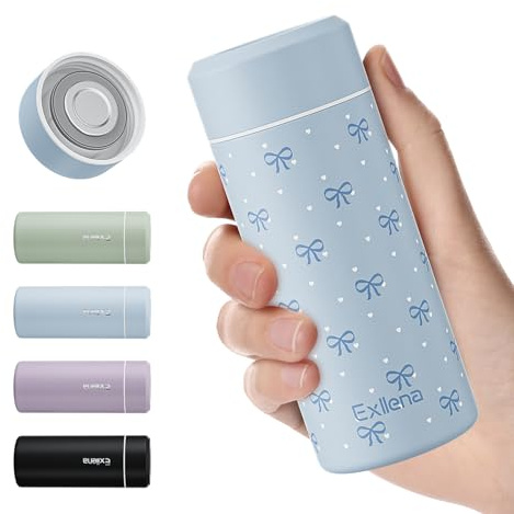 Exllena 【Upgraded】 Small Water Bottle for Handbag – 250ml Mini Flask for Hot & Cold Drinks, Perfect Small Insulated Water Bottle for Travel, Milk, Coffee...(Bow)