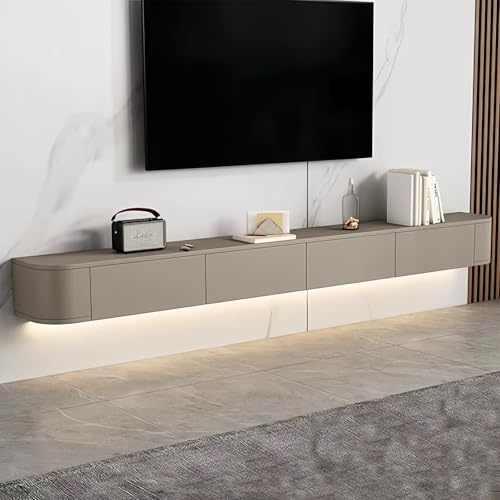 Ecoxsnz Wall Mounted TV Stand, 200 cm Floating TV Unit With Door, Entertainment Tv Media Console With Storage Drawers Large Storage tv Bench (Khaki, 200cm)