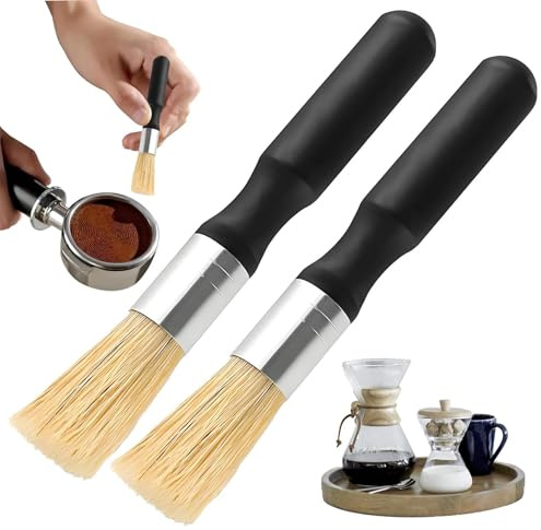 2 Stück Barista Pinsel, Reinigungspinsel Kaffeepinsel, Kaffee Pinsel, Naturborsten, Espressomaschinen Und Kaffeemühlen, Effektive Reinigung Von Siebträgern, Nachhaltig Und Ergonomisch Gestaltet