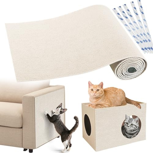 Gimars Selbstklebend Kratzmatte 200 × 40, mit Zusatz-Klebeband, DIY Kratzschutz Sofa Katze, Kratzbrett Katze, Katzen Kratzmatte, Kratzmatte für Wand & Möbel, Beige