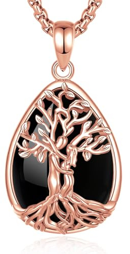INFUSEU Collana Albero Della Vita Cristal Collane Cristallo Ossidiana/Corniola/Pietra di Luna/Malachite/Turchese/Ametista Ciondolo Abbraccio Gioielli Yoga Fortunato Regalo per Le Donna